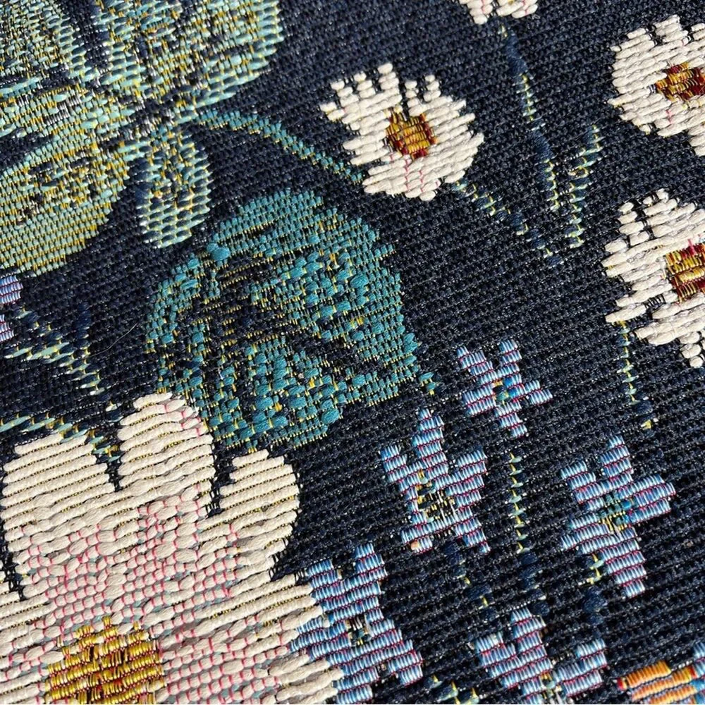 Riffle Paper Indoor Outdoor Rug Strawberry Fields Floral Moody Navy Black